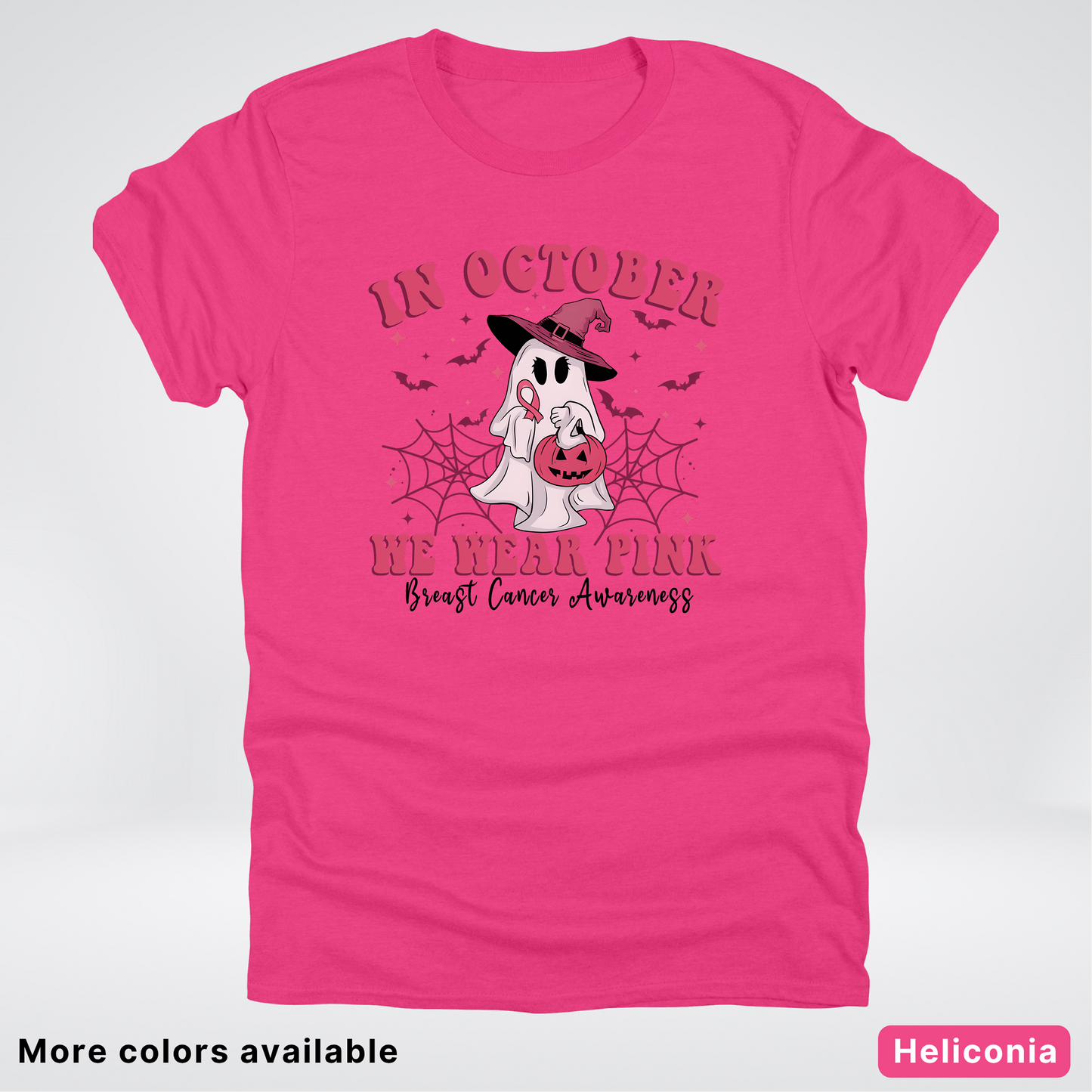 In October We Wear Pink Trick or Treating Ghost Witch - T-Shirt