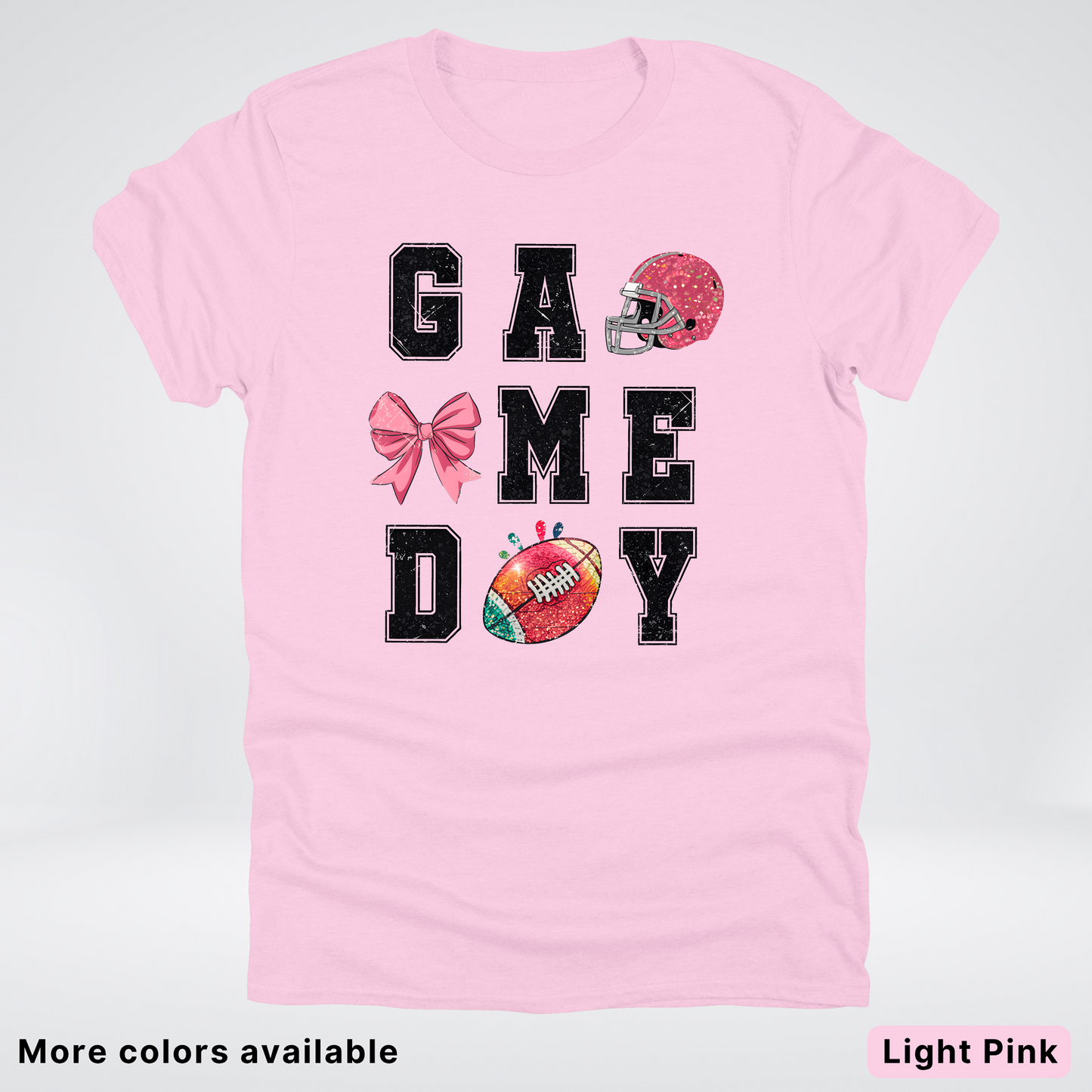 Game Day Pink Helmet Football & Bow - T-Shirt