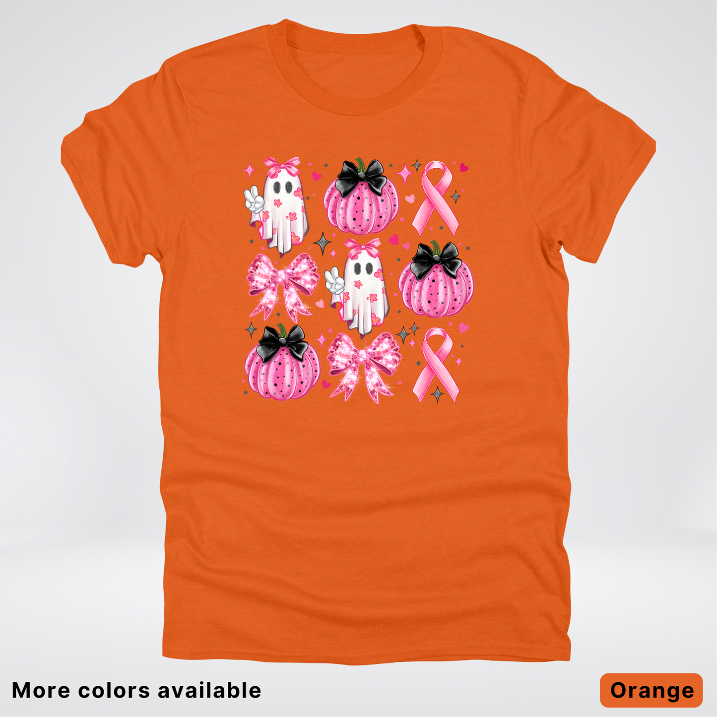 Ghost & Pink Out Pumpkins Coquette Cute Ghost Disco Bow - T-Shirt