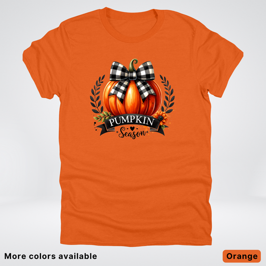 Pumpkin Season Black Plaid Bow - T-Shirt