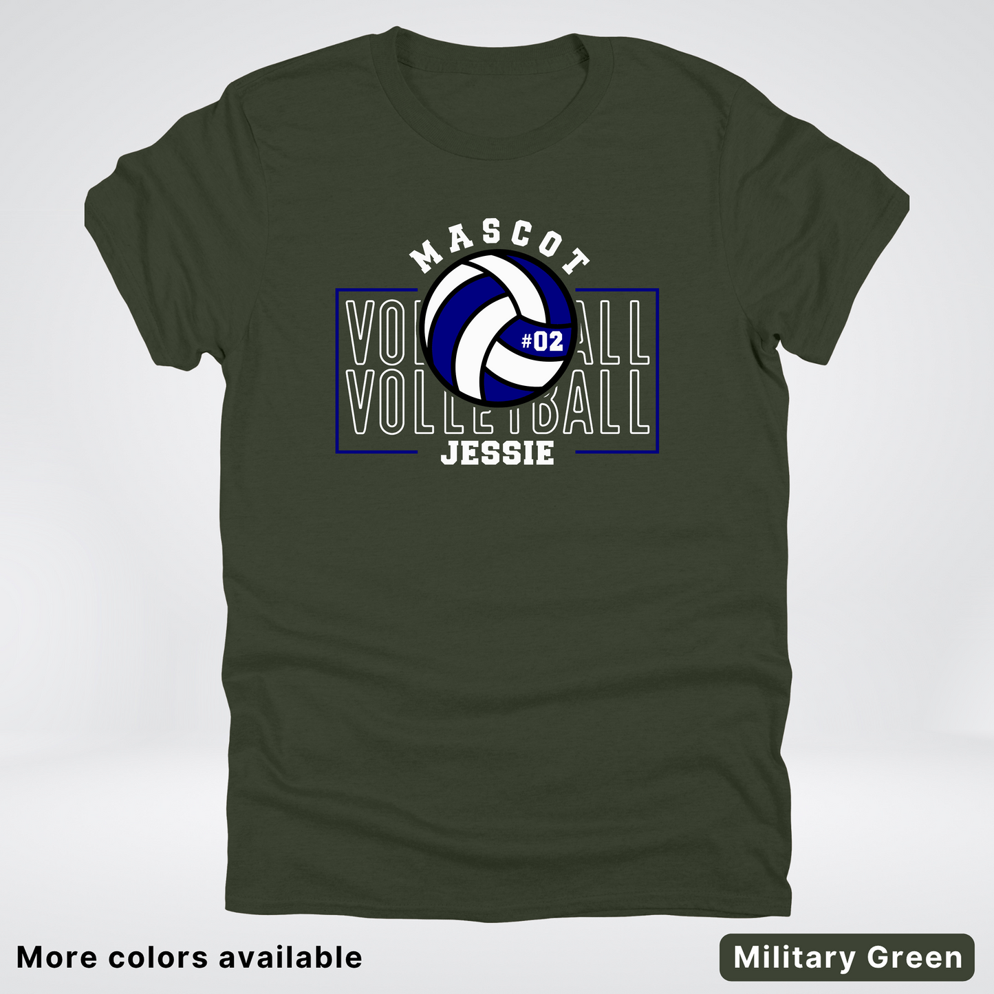 Custom Mascot, Number, & Name – Navy - Volleyball Design 13 T-Shirt