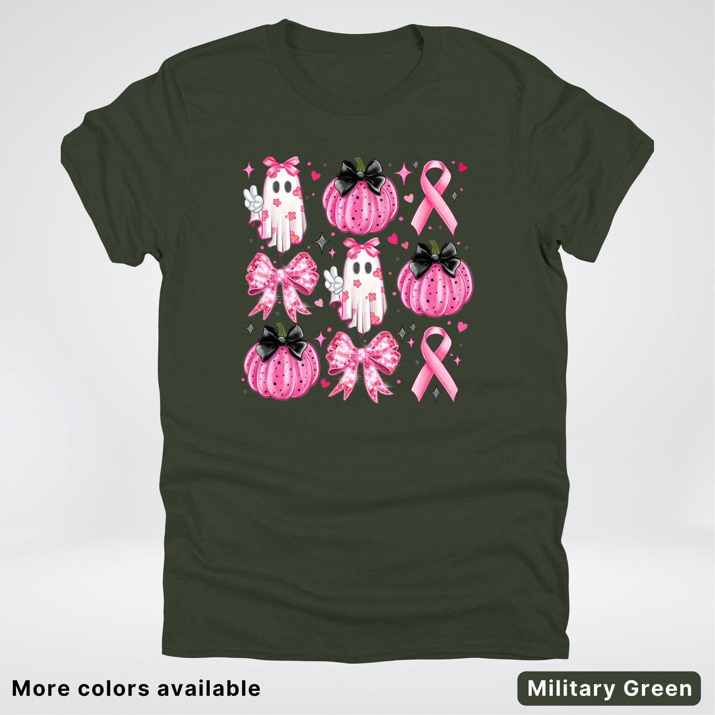Ghost & Pink Out Pumpkins Coquette Cute Ghost Disco Bow - T-Shirt