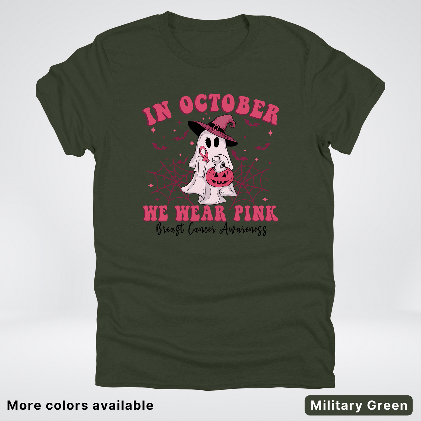 In October We Wear Pink Trick or Treating Ghost Witch - T-Shirt