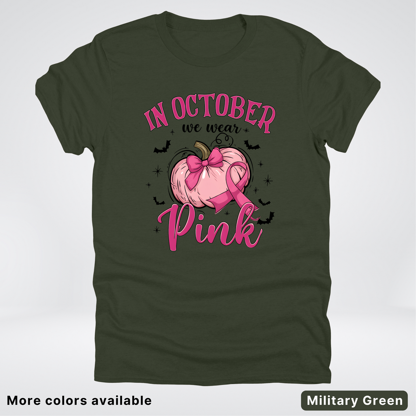 In October We Wear Pink Bats & Big Pumpkin - T-Shirt