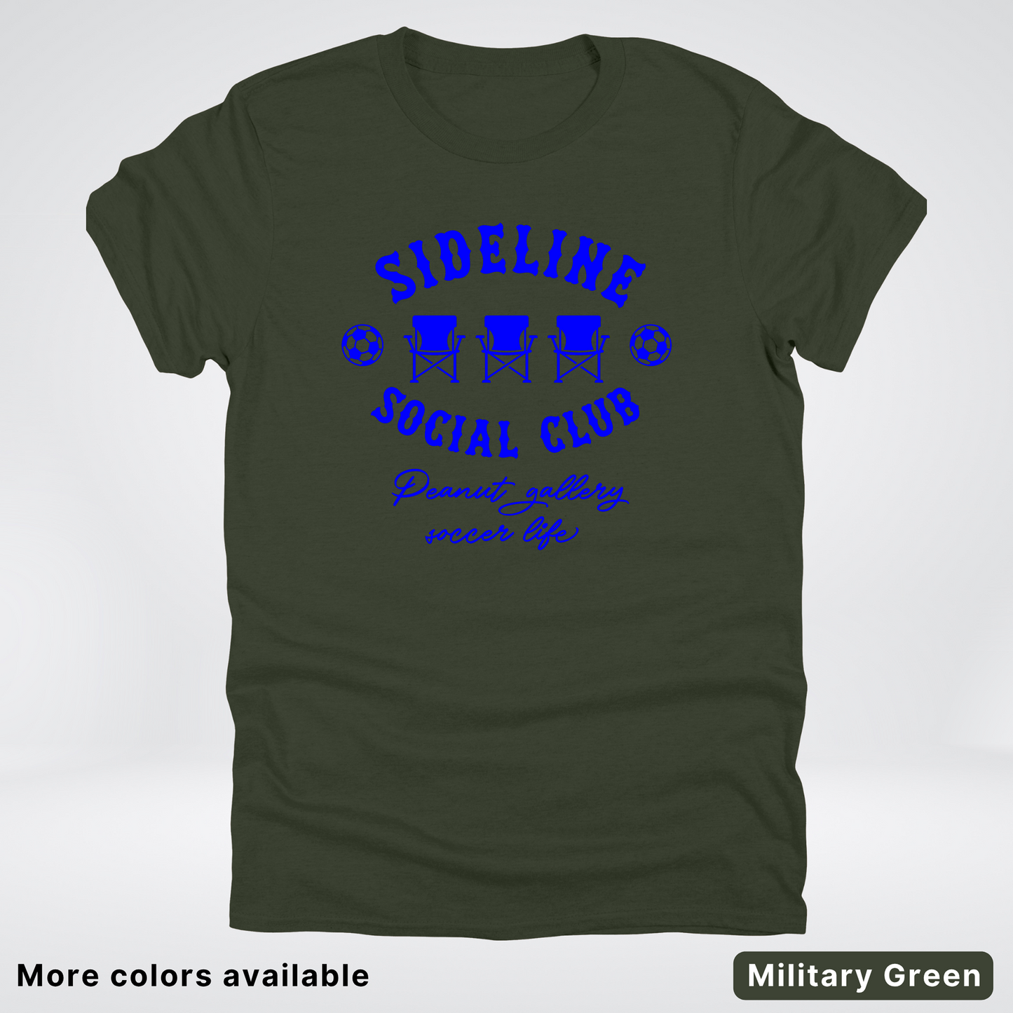 Sideline Social Club Peanut Gallery Soccer Life – Blue Design - T-Shirt