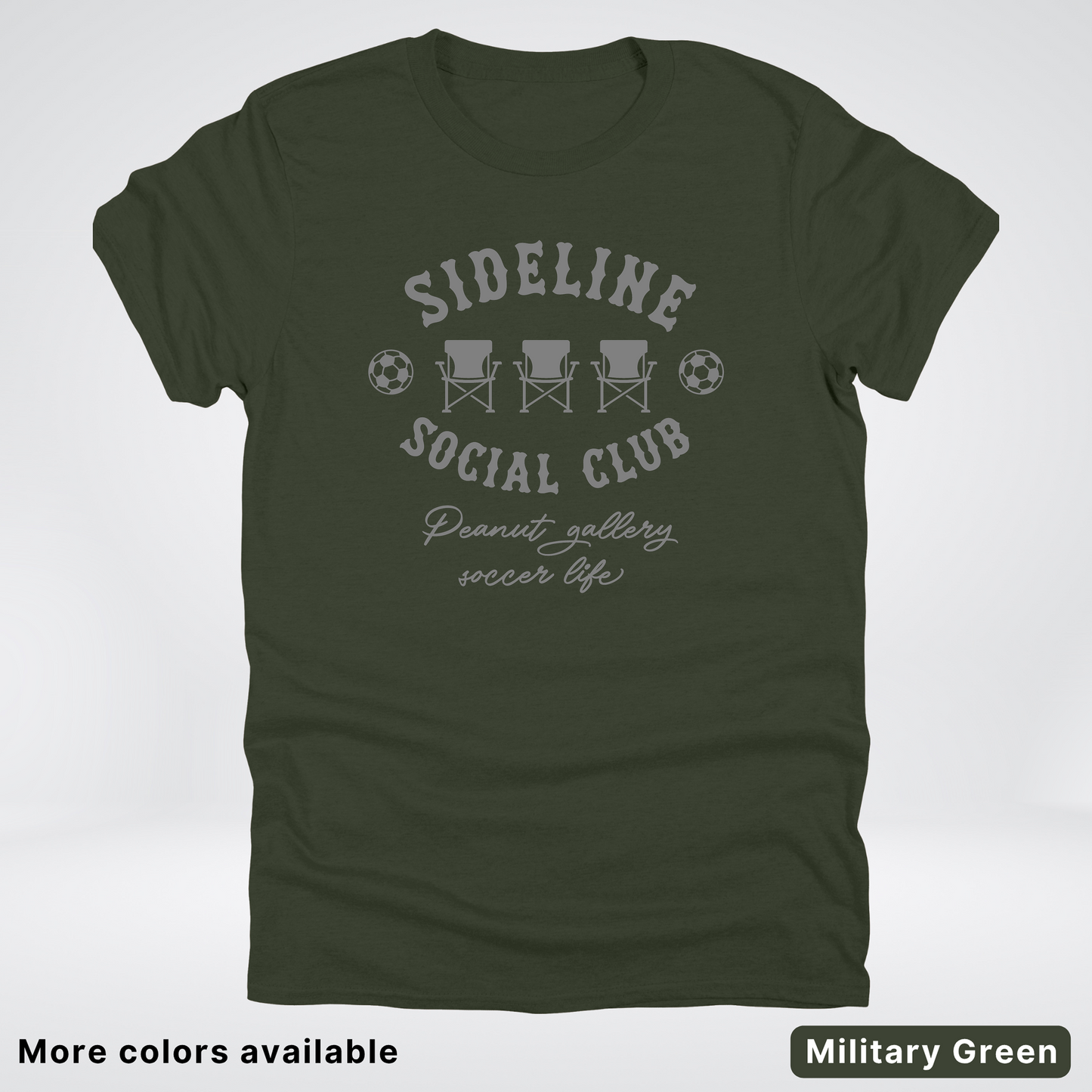 Sideline Social Club Peanut Gallery Soccer Life – Gray Design – T-Shirt