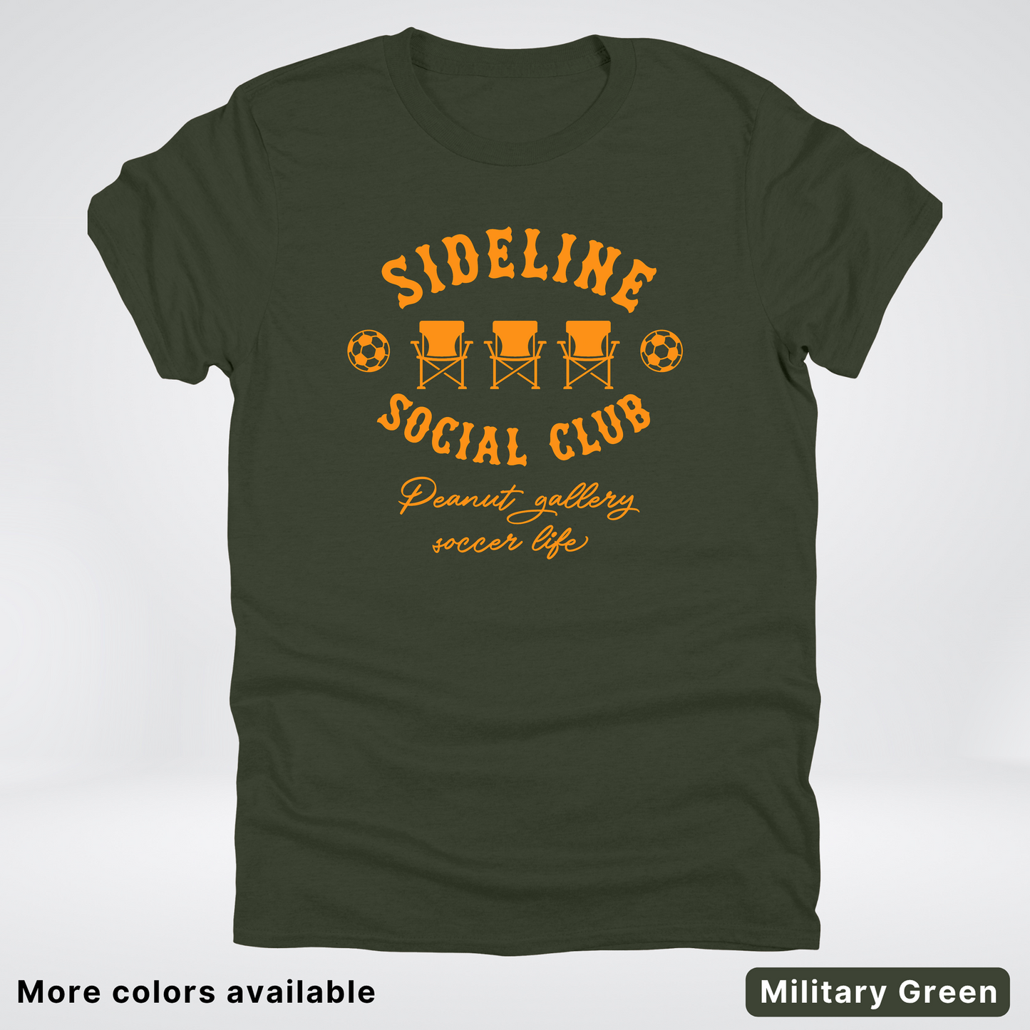 Sideline Social Club Peanut Gallery Soccer Life – Orange Design - T-Shirt