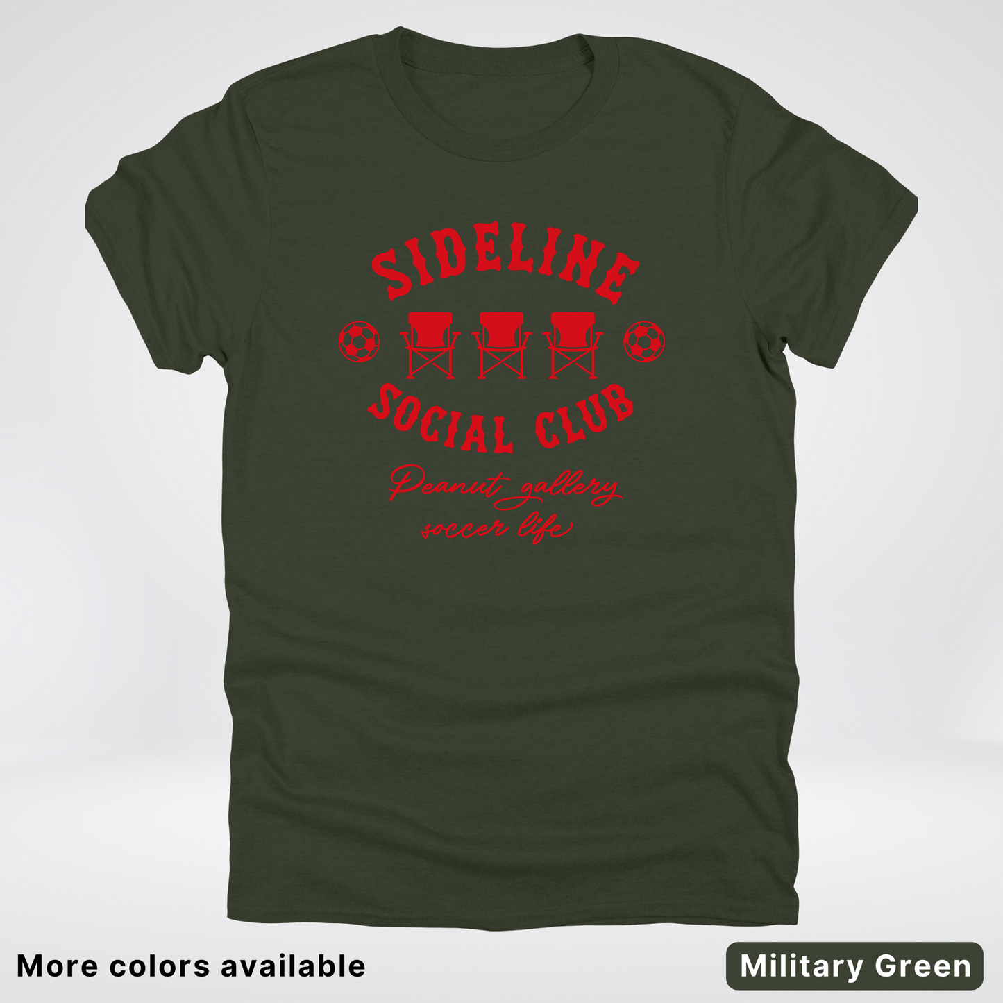 Sideline Social Club Peanut Gallery Soccer Life – Red Design - T-Shirt