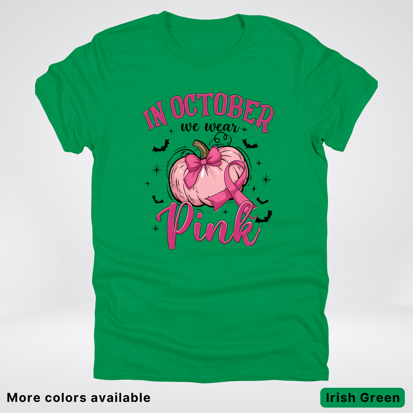 In October We Wear Pink Bats & Big Pumpkin - T-Shirt