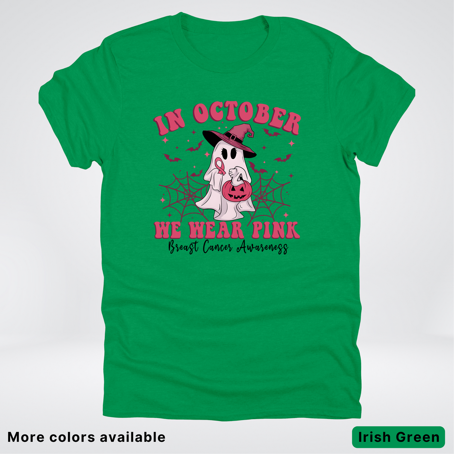 In October We Wear Pink Trick or Treating Ghost Witch - T-Shirt