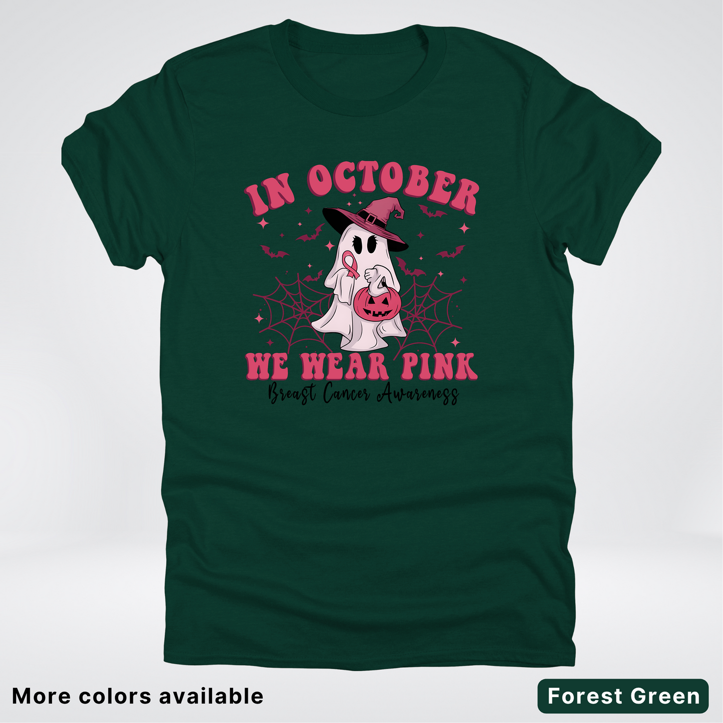 In October We Wear Pink Trick or Treating Ghost Witch - T-Shirt