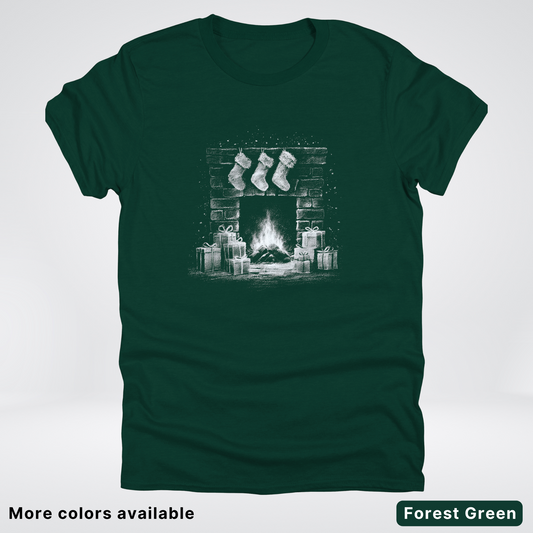 Vintage Christmas Fireplace Scene - T-Shirt