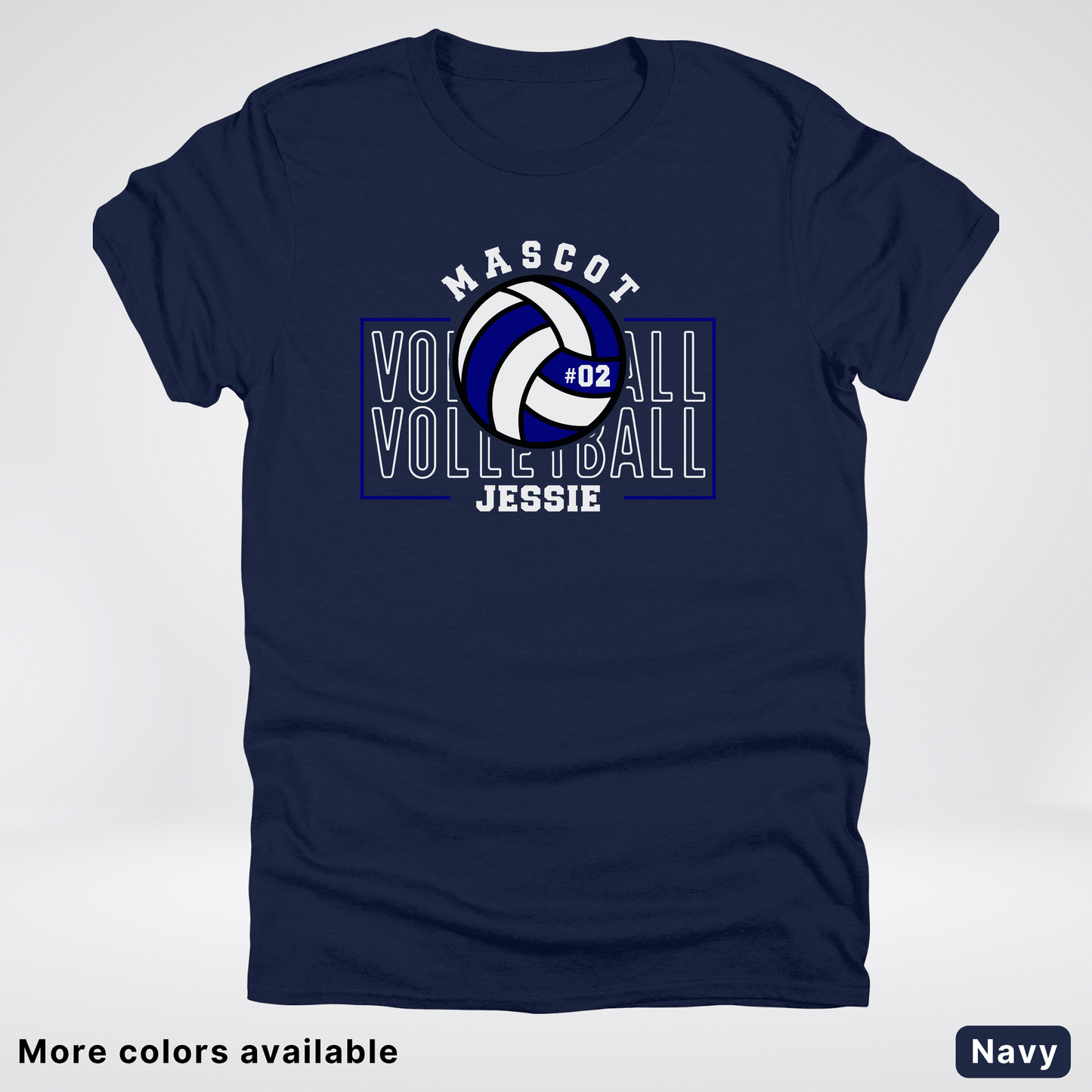 Custom Mascot, Number, & Name – Navy - Volleyball Design 13 T-Shirt