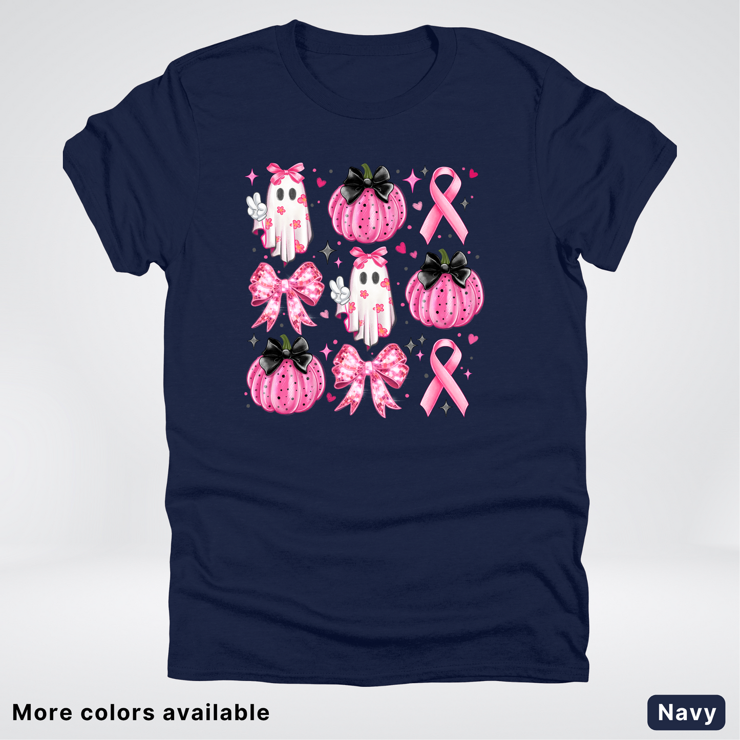 Ghost & Pink Out Pumpkins Coquette Cute Ghost Disco Bow - T-Shirt