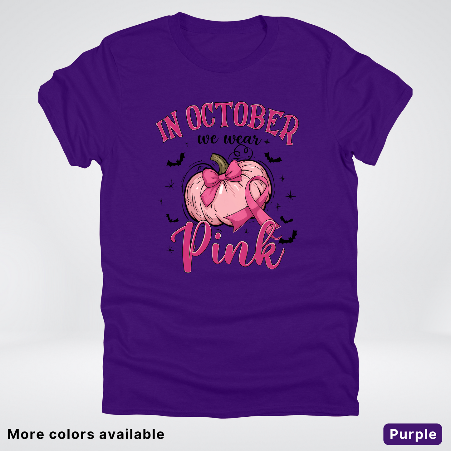 In October We Wear Pink Bats & Big Pumpkin - T-Shirt