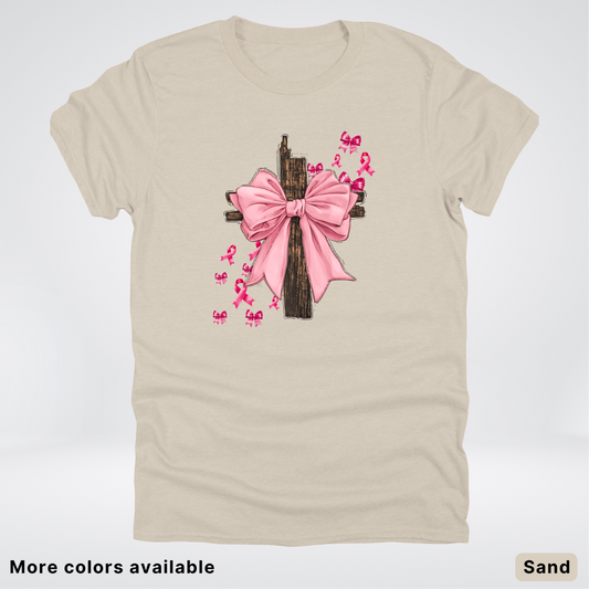 Pink Out Coquette Wooden Cross - T-Shirt