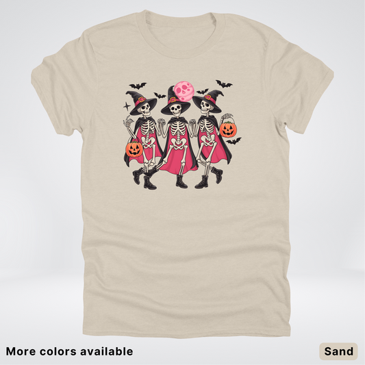 Skeleton Pink Out Witches Dancing Halloween - T-Shirt