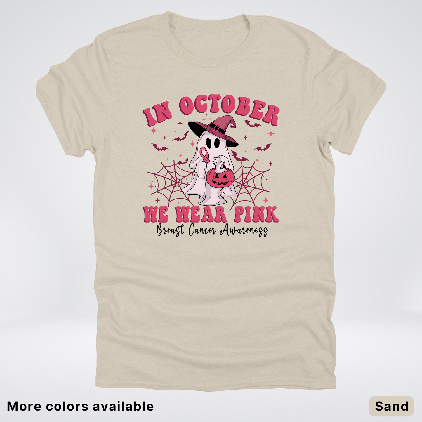 In October We Wear Pink Trick or Treating Ghost Witch - T-Shirt