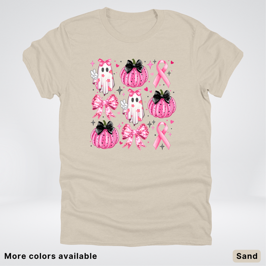 Ghost & Pink Out Pumpkins Coquette Cute Ghost Disco Bow - T-Shirt
