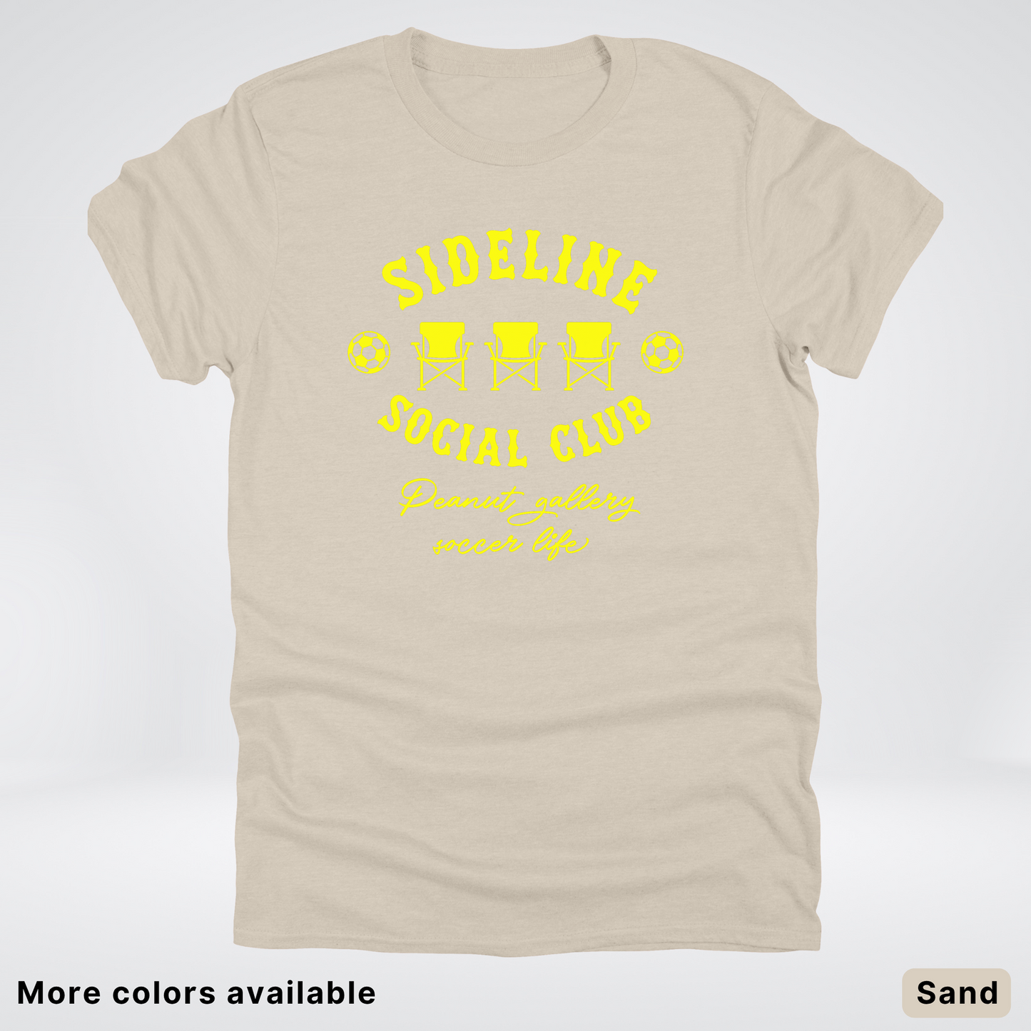 Sideline Social Club Peanut Gallery Soccer Life – Yellow Design - T-Shirt