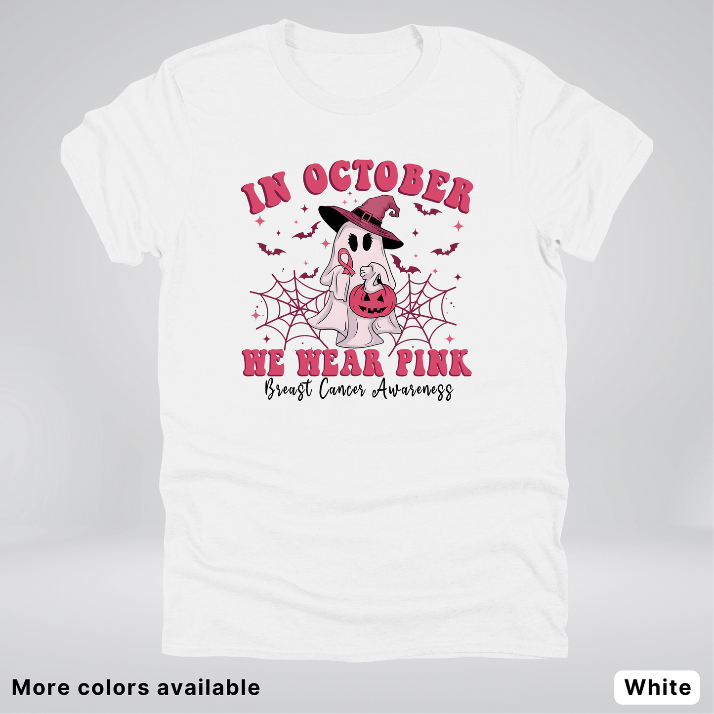 In October We Wear Pink Trick or Treating Ghost Witch - T-Shirt