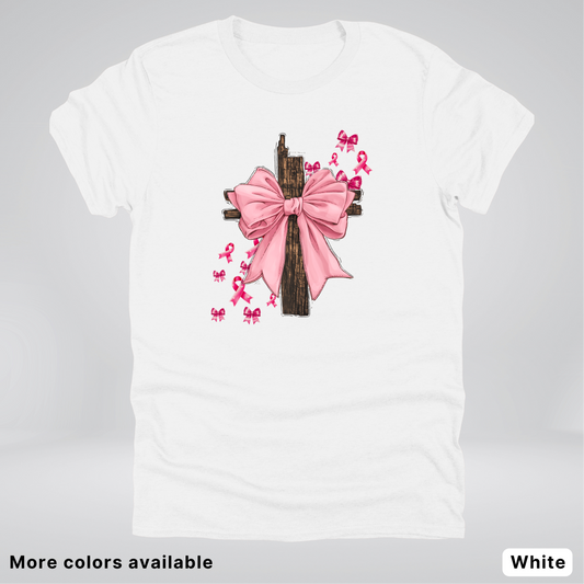 Pink Out Coquette Wooden Cross - T-Shirt