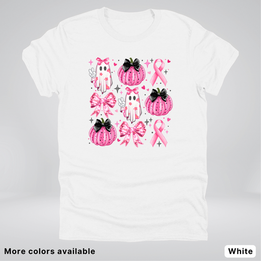 Ghost & Pink Out Pumpkins Coquette Cute Ghost Disco Bow - T-Shirt
