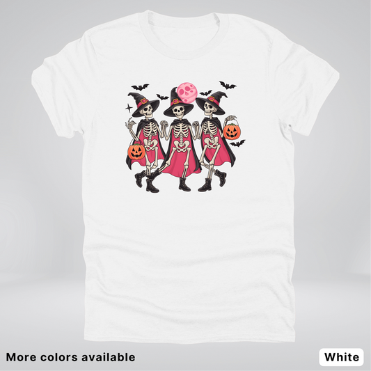 Skeleton Pink Out Witches Dancing Halloween - T-Shirt