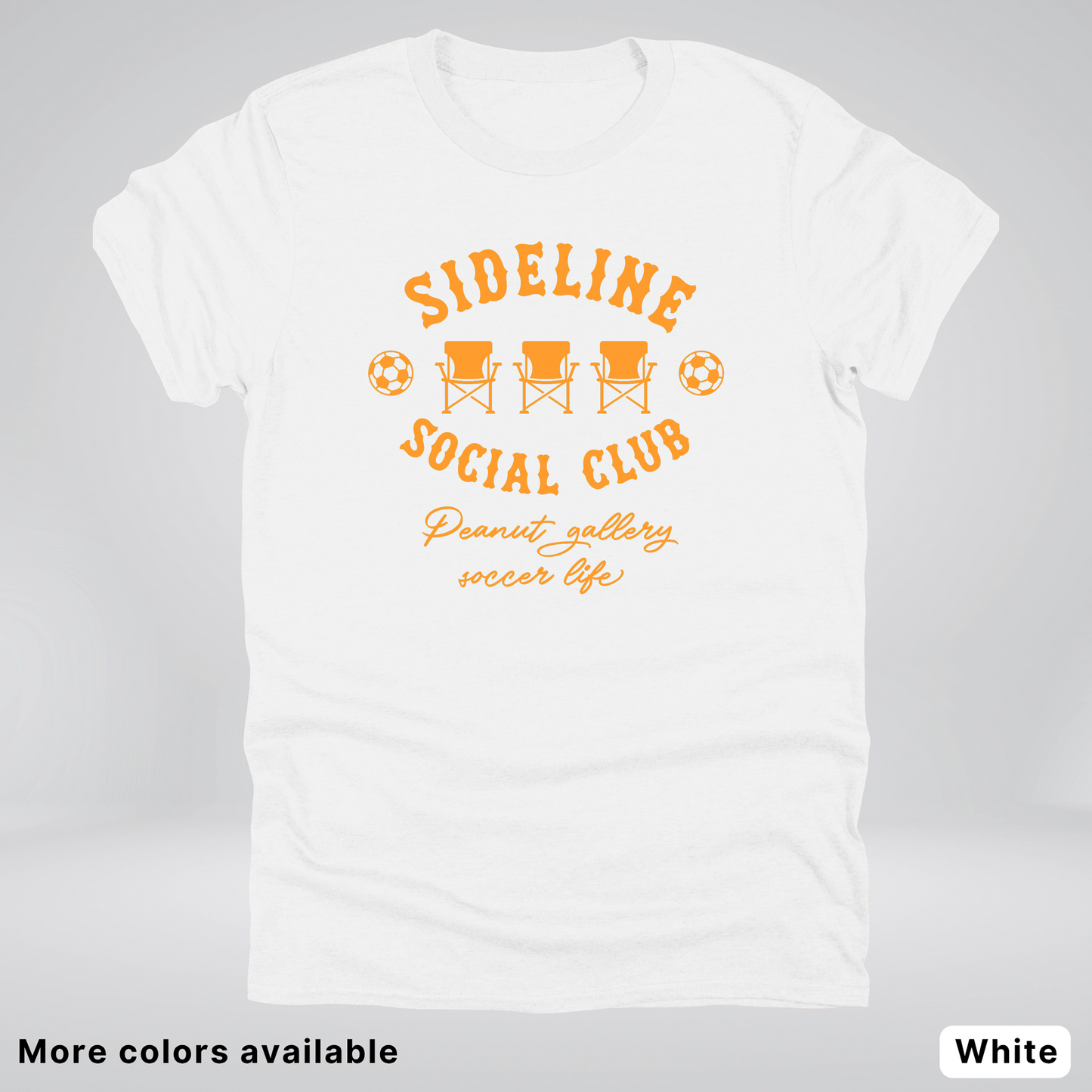 Sideline Social Club Peanut Gallery Soccer Life – Orange Design - T-Shirt