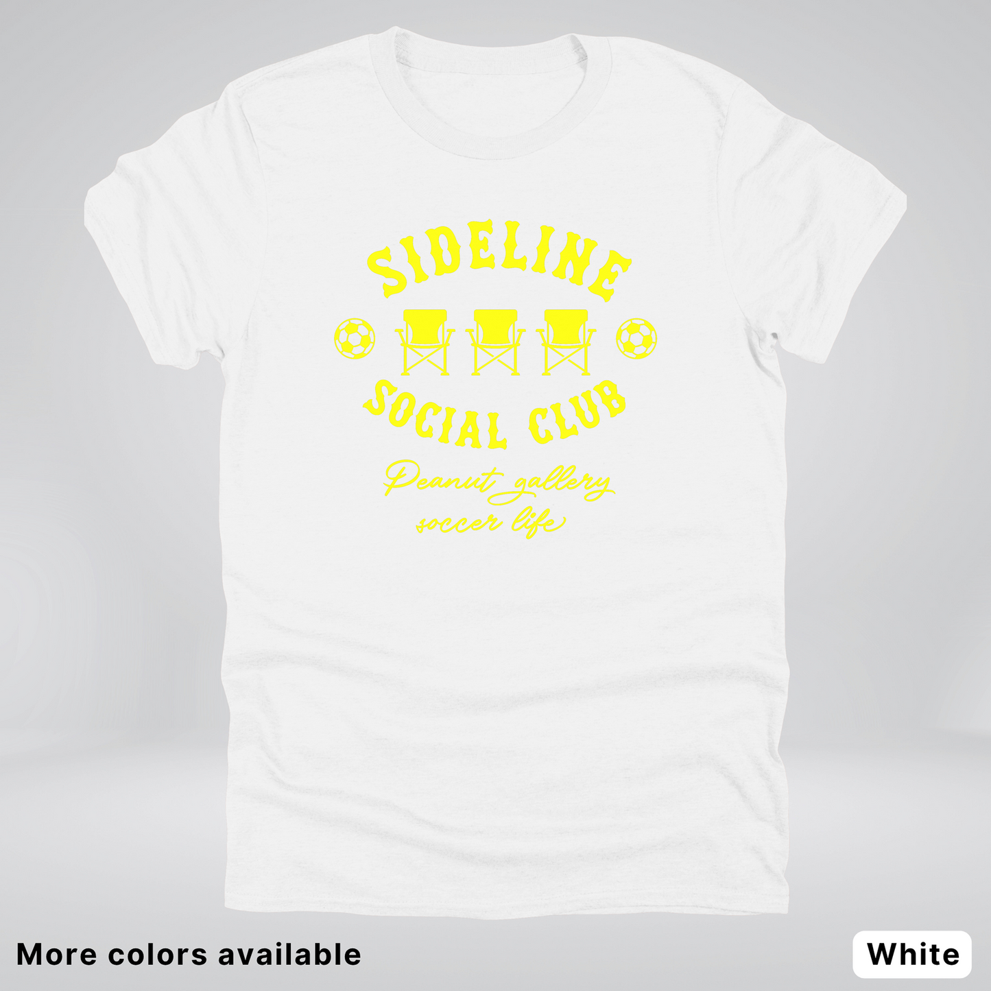 Sideline Social Club Peanut Gallery Soccer Life – Yellow Design - T-Shirt