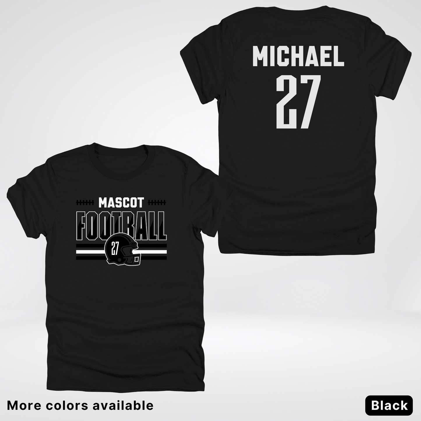 Custom Mascot, Number, & Name – Black - Football Design 14 V2 - T-Shirt