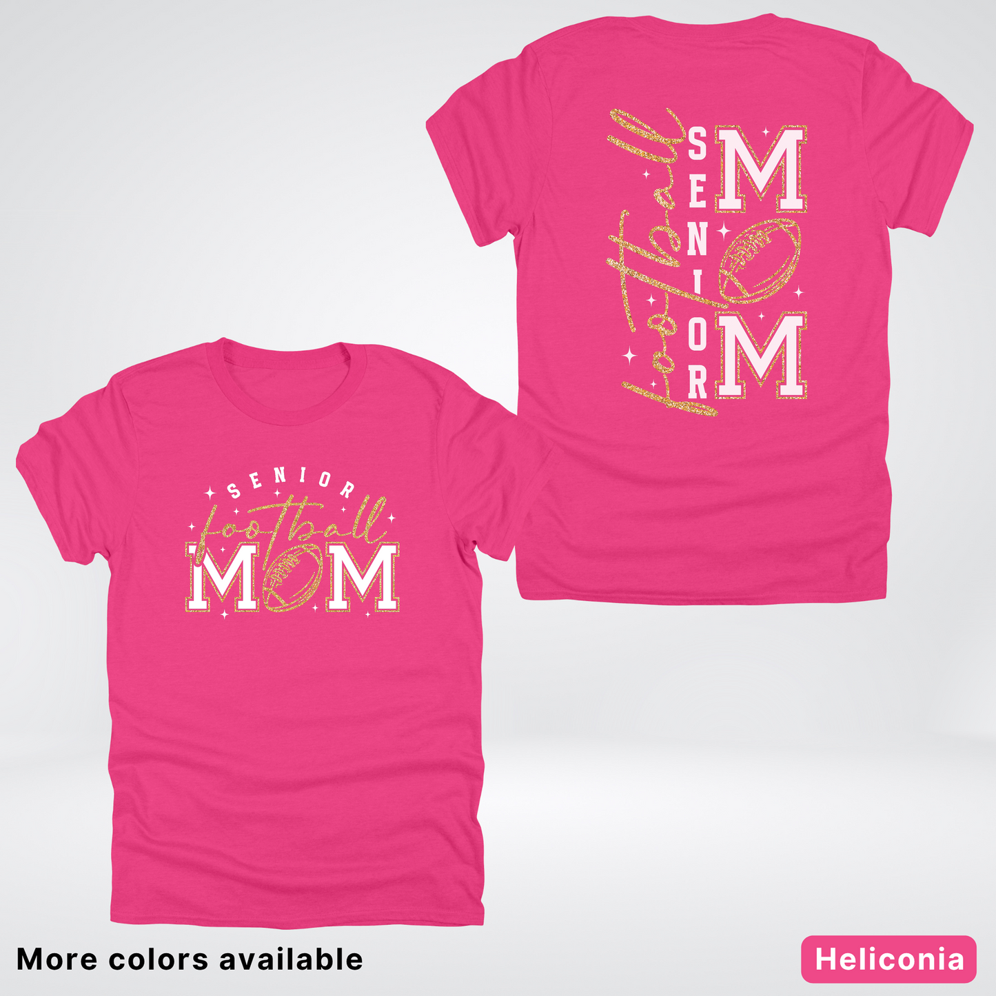 Senior Football Mom - White & Gold Glitter Design - T-Shirt
