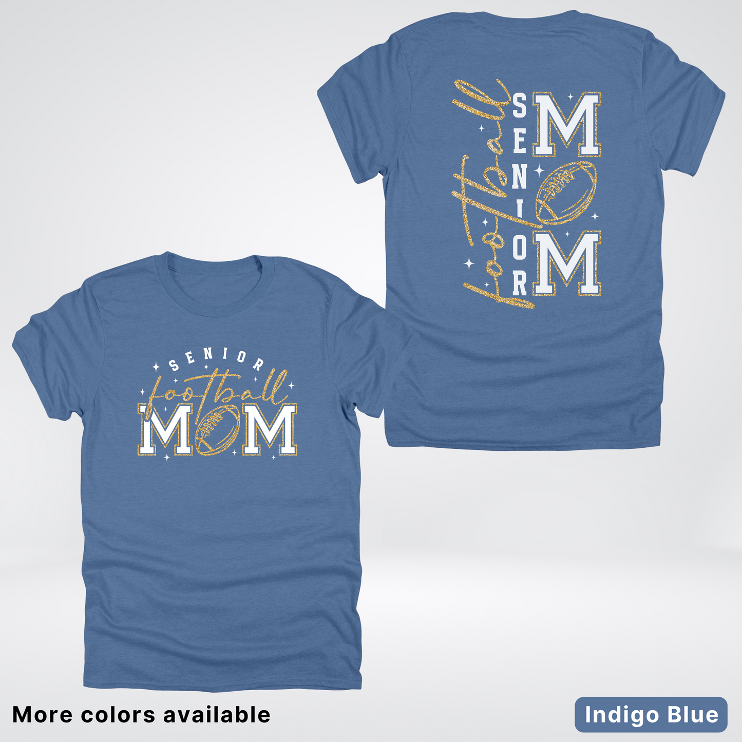 Senior Football Mom - White & Gold Glitter Design - T-Shirt
