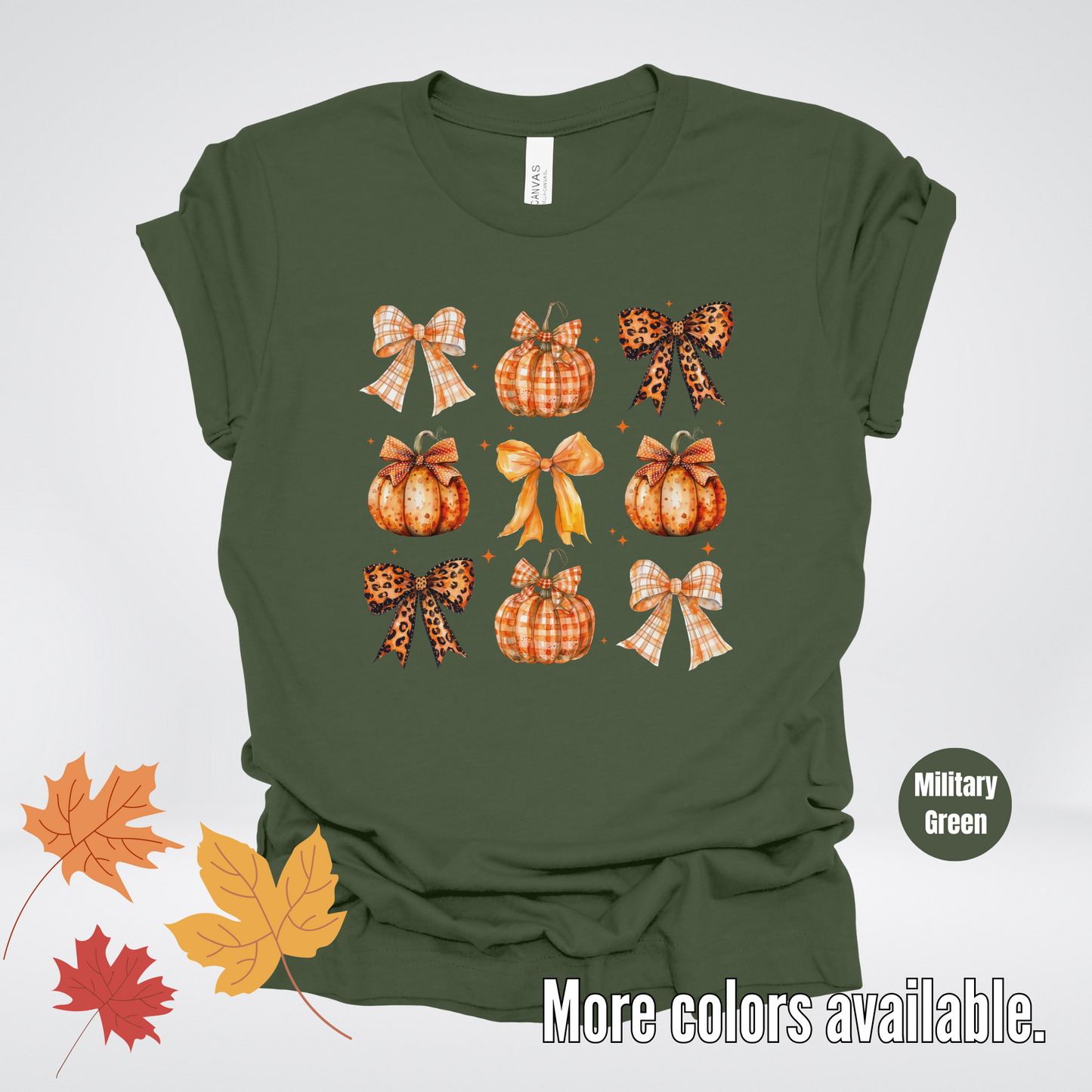 Fall Coquette Leopard Print and Flannel Bows And Pumpkins T-Shirt