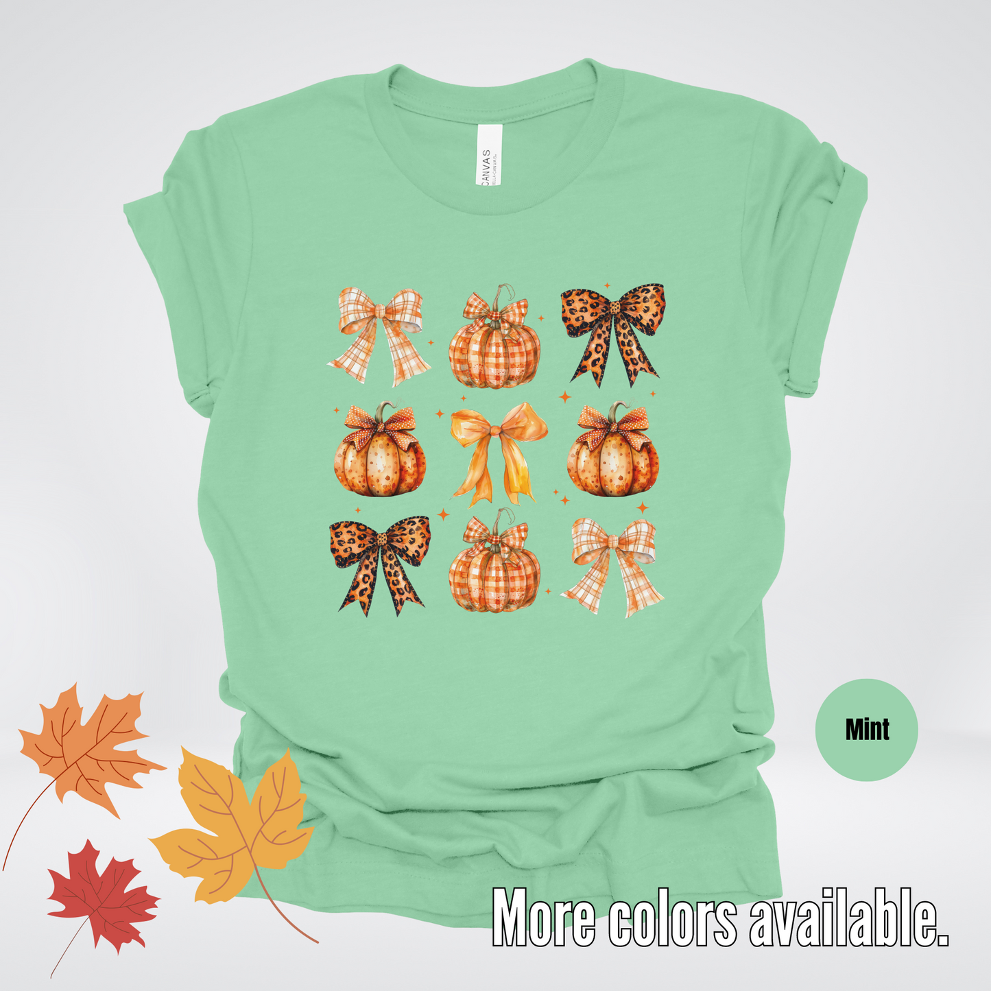 Fall Coquette Leopard Print and Flannel Bows And Pumpkins T-Shirt