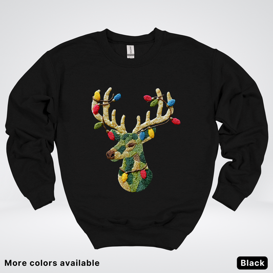 Festive Light-Up Reindeer Hook Yard Faux - Crewneck Sweatshirt