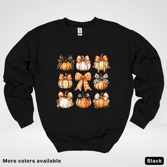 Flannel Bows & Pumpkin Coquette Fall Autumn - Crewneck Sweatshirt
