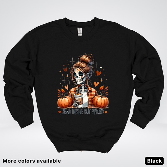 Dead Inside But Spiced Skeleton Coffee Pumpkin Fall - Crewneck Sweatshirt