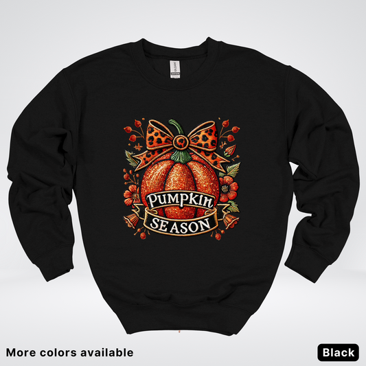 Pumpkin Season Leopard Print Bow Fall Autumn - Crewneck Sweatshirt