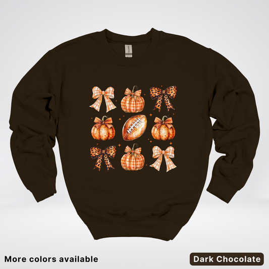 Football Coquette Ribbon Bow Plaid Pumpkin Fall - Sweatshirt