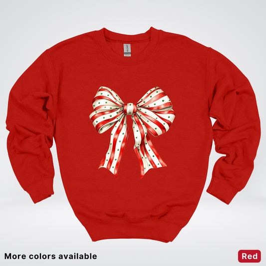 Peppermint Stripe Christmas Bow - Crewneck
