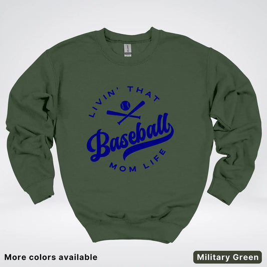 Livin' That Baseball Mom Life - Navy Design - Crewneck Sweatshirt