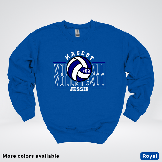 Custom Mascot, Number, & Name – Navy - Volleyball Design 13 Crewneck Sweatshirt