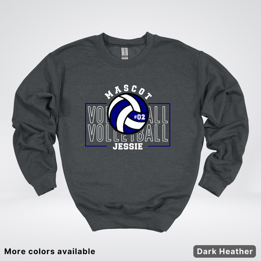 Custom Mascot, Number, & Name – Navy - Volleyball Design 13 Crewneck Sweatshirt