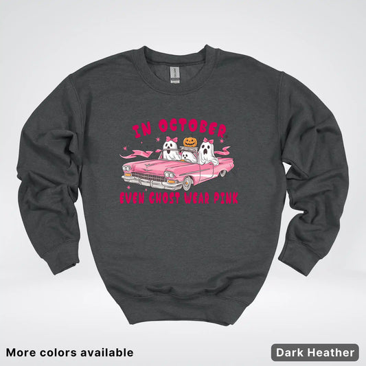 In October Even Ghost Wear Pink Breast Cancer Awareness Crewneck Sweatshirt