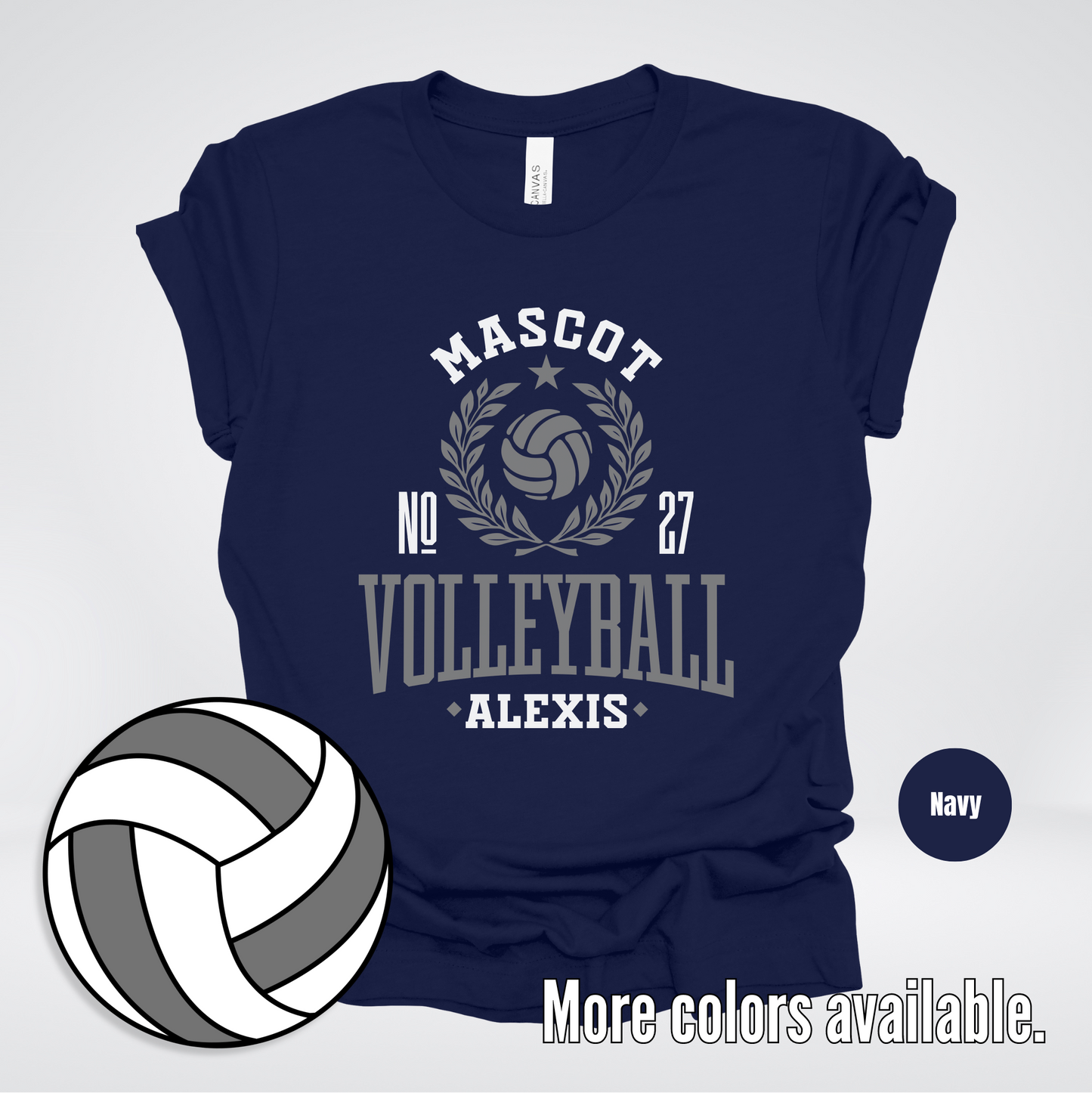 Custom Mascot, Number, & Name – Gray - Volleyball Design 39 T-Shirt