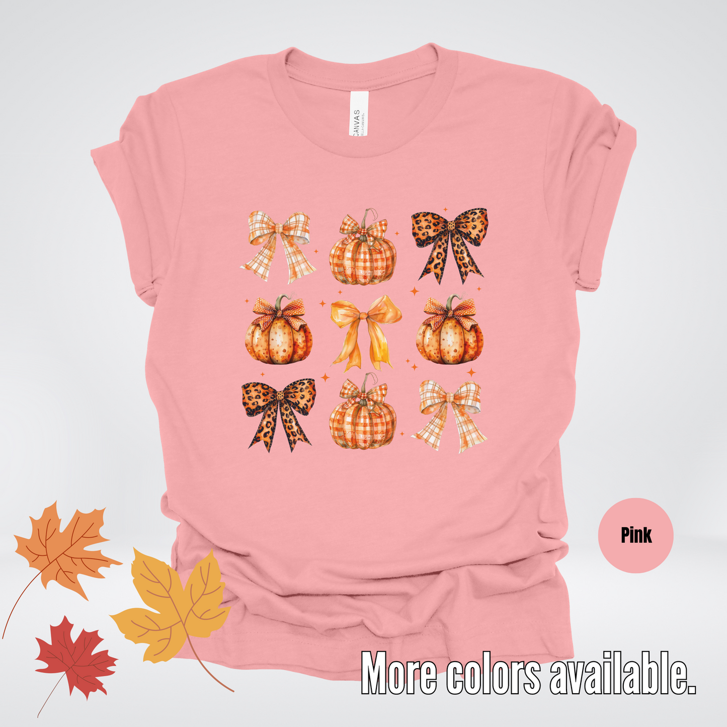 Fall Coquette Leopard Print and Flannel Bows And Pumpkins T-Shirt