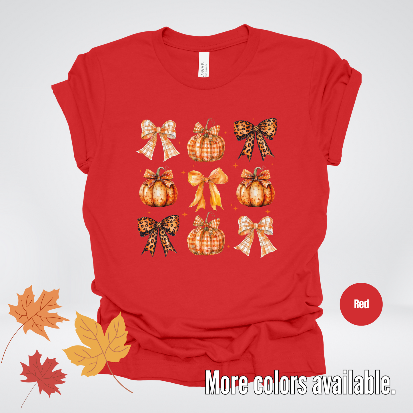 Fall Coquette Leopard Print and Flannel Bows And Pumpkins T-Shirt