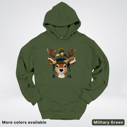 Cozy Winter Reindeer Hook Yard Faux Texture - Hoodie