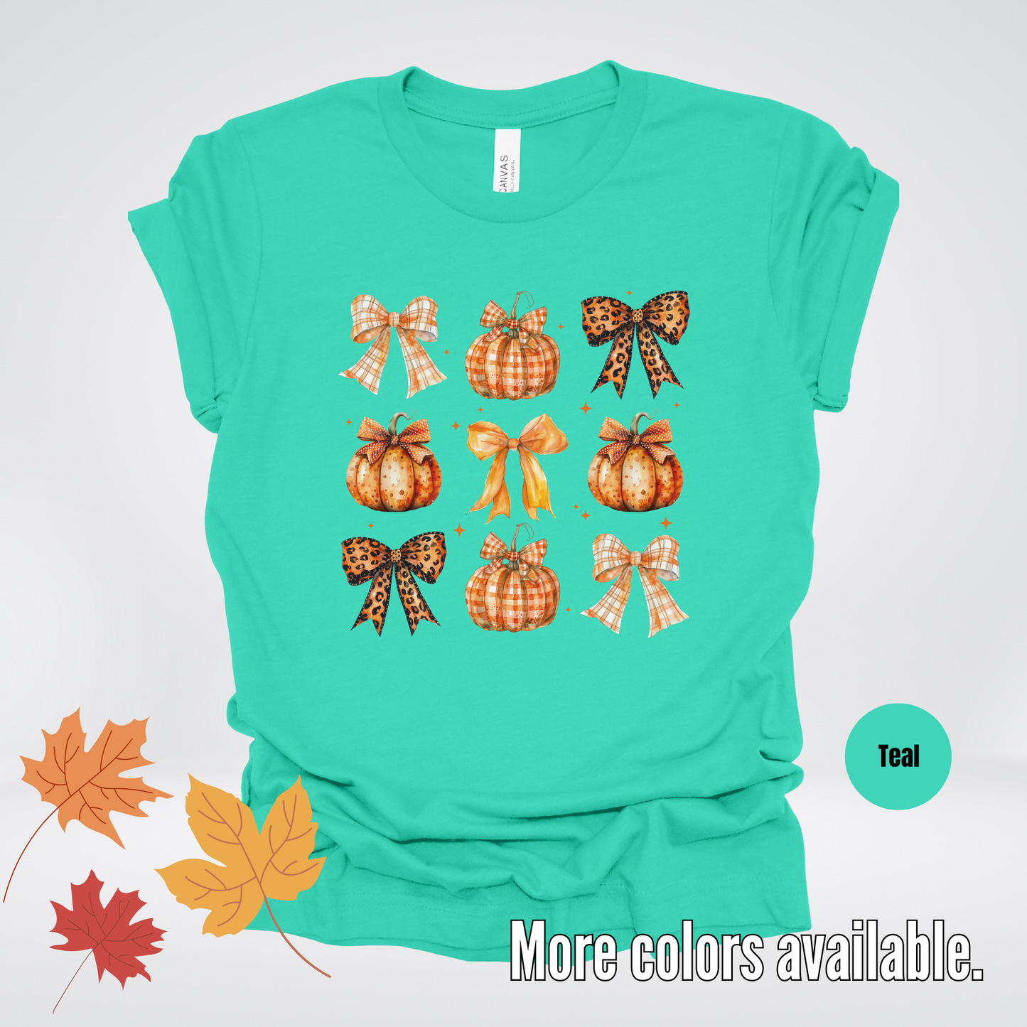 Fall Coquette Leopard Print and Flannel Bows And Pumpkins T-Shirt